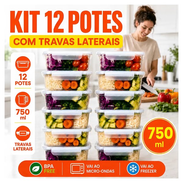 Kit 12 Potes Marmita 750ml Reutilizável Freezer Microondas por R$ 31,00 à vista no Mercado Livre