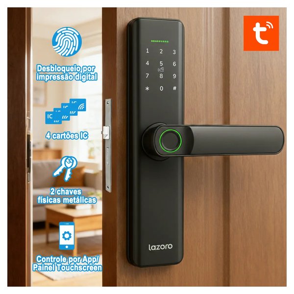 Fechadura Eletronica Digital Com Biometria, Senha, Cartão Ic E Tuya App Bluetooth LAZORO LAM-525B por R$ 228,00 no Pix no Mercado Livre