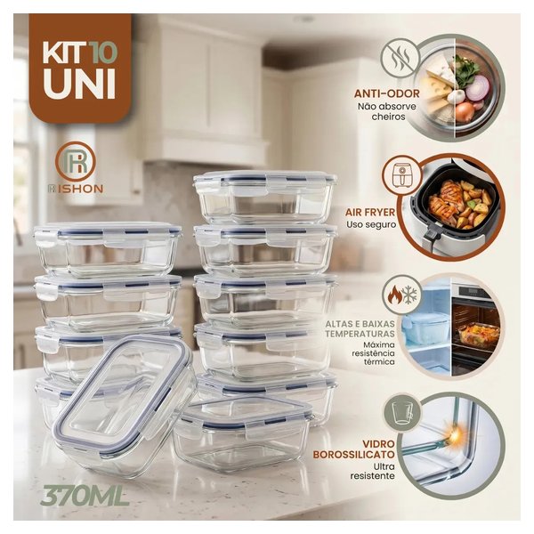 Kit 10 Pote De Vidro Marmita Hermético 370ml por R$ 76,00 à vista no Mercado Livre