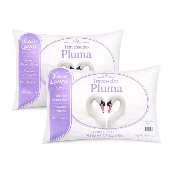 Kit 02 Travesseiro Antialérgico Pluma De Ganso 70cm X 50cm por R$ 29,00 à vista no Mercado Livre