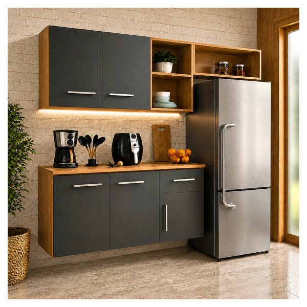 Armário De Cozinha Completo 5 Portas 1 Gaveta Com Nichos Blue Moby MDF/MDP por R$ 345,00 à vista no Mercado Livre