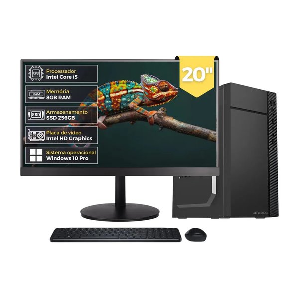 Computador Completo Flash, Intel Core i5 3470, RAM 8GB, SSD 256GB, Bivolt, Preto, Monitor 20" LED HDMI, Windows 10 Pro - BluePC DOE-0140FL por R$ 1.085,78 no Mercado Livre