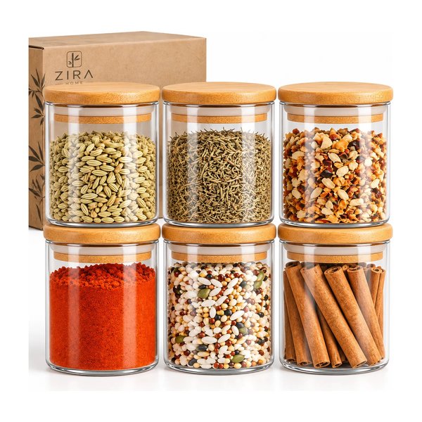 Kit 6 Pote Vidro Porta Temperos Hermético Cozinha Organiza Vidro/tampa De Bambu por R$ 31,00 no Pix no Mercado Livre