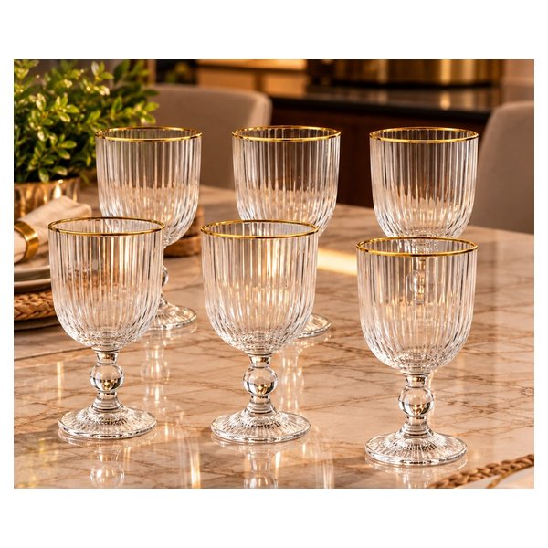 Jogo 6 Taças Versalhes Gold Vidro Canelado Borda Dourada 260ml - CLICK HOUSE por R$ 38,00 no Pix na Magalu