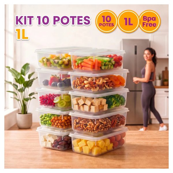 Kit 10 Potes 1 Litro Transparente Marmita Fitness Bpa Free Tampa Hermética por R$ 23,00 no Pix no Mercado Livre