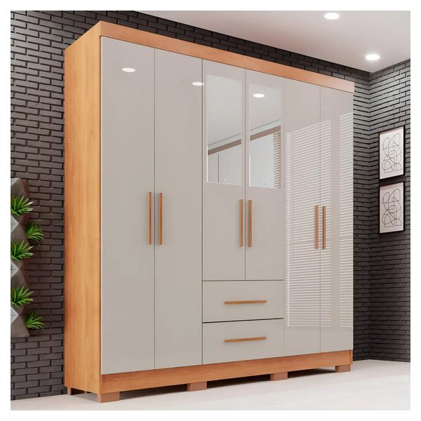 Guarda-roupa Casal com Espelho 6 Portas 2 Gavetas Sallêto Cinamomo/Off White por R$ 435,00 no Pix no Mercado Livre