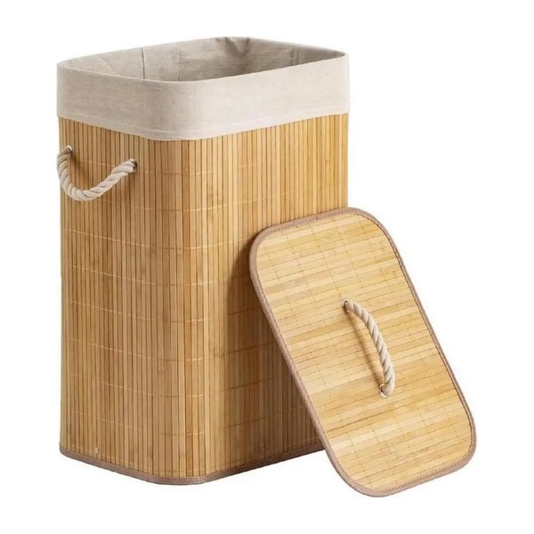 Cesto De Roupa Suja De Bambu Com Tampa E Alças 50L Yikasa por R$ 47,00 no Pix no Mercado Livre