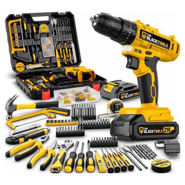 Parafusadeira Furadeira De Impacto The Black Tools Profissional 2 Baterias Com Maleta + Kit Acessórios 145 Peças (Tbkit19) por R$ 233,00 no Pix no Mercado Livre