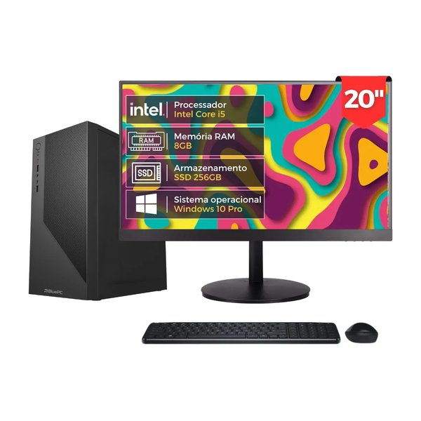 Computador Completo Fast Intel Core i5, 8GB RAM, SSD 256GB, Windows 10 Pro, Bivolt, Preto, Monitor 20" LED, Mouse e Teclado - BluePC CD2E-0110FA por R$ 1.047,00 no Mercado Livre