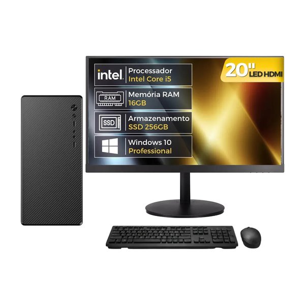 Computador Completo Intel Core i5, 16GB RAM, SSD 256GB, Monitor 20" LED, Windows 10 Pro, Bivolt, Preto - BluePC Office CDBP-OFF100 por R$ 1.250,00 no Mercado Livre