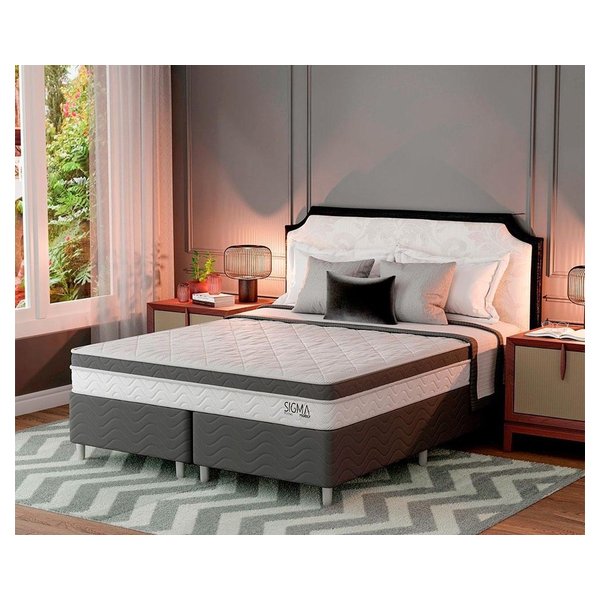Cama Box com Colchão Queen Sigma Molas Ensacadas (22x158x198) Branco e Cinza por R$ 1.201,00 no Pix na Shopee