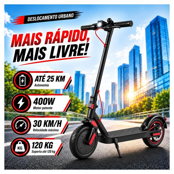 MELI+) Patinete Elétrico Dobrável 400W 30km/h Suporta 120kg Pneu 8,5 Pol Bluetooth Portátil para Mobilidade Urbana por R$ 941,00 no Mercado Livre