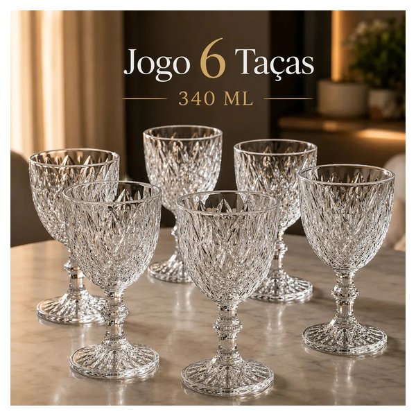 Kit de 6 Taças Diamond Luxena para Vinho e Drinks 340ml por R$ 32,00 à vista no Mercado Livre