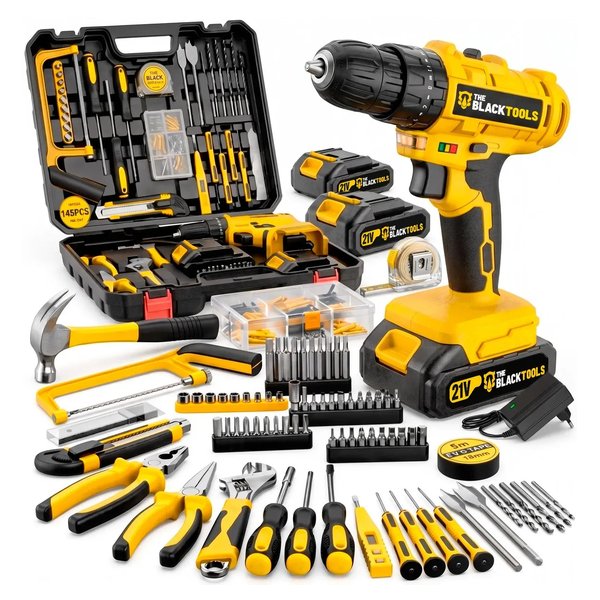 Parafusadeira Furadeira De Impacto The Black Tools Profissional 2 Baterias Com Maleta + Kit Acessórios 145 Peças (Tbkit19) por R$ 254,00 no Mercado Livre