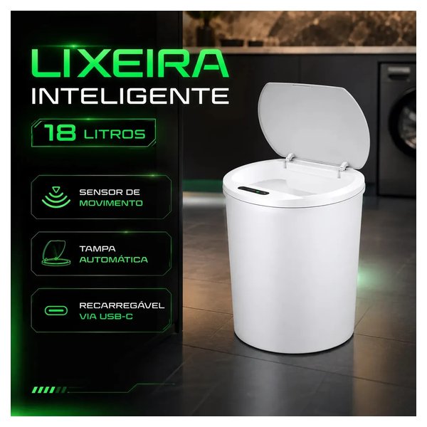 Lixeira Automática Inteligente 18L Redonda com Sensor Infravermelho Tampa Touchless Recarregável USB Anti Odor para Cozinha e Banheiro por R$ 59,00 à vista no Mercado Livre