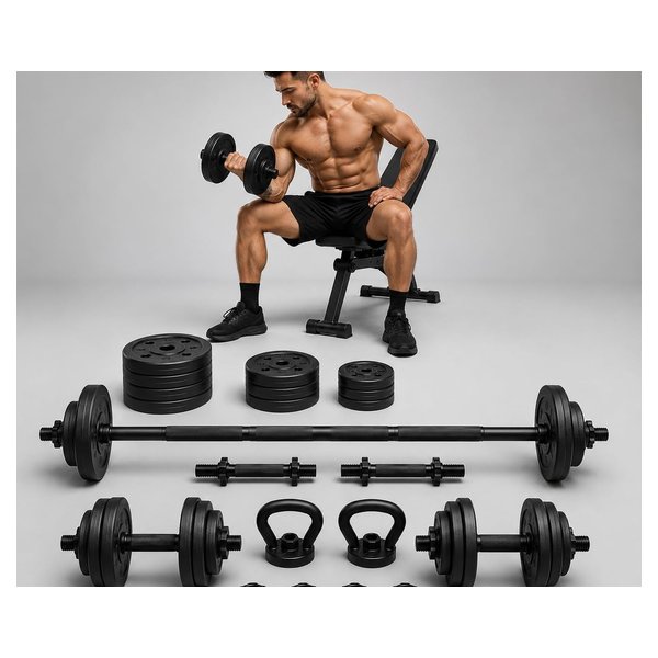 Kit de Halteres Ajustável 6 em 1 15kg com Barra Longa, Barra Curta, Kettlebell e Apoio para Flexões por R$ 115,00 no Pix na Amazon