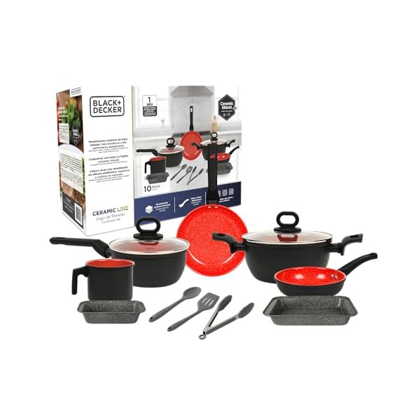 Jogo de Panelas BLACK DECKER 10 Peças Ceramic Line - Red Stone por R$ 254,00 no Pix na Amazon