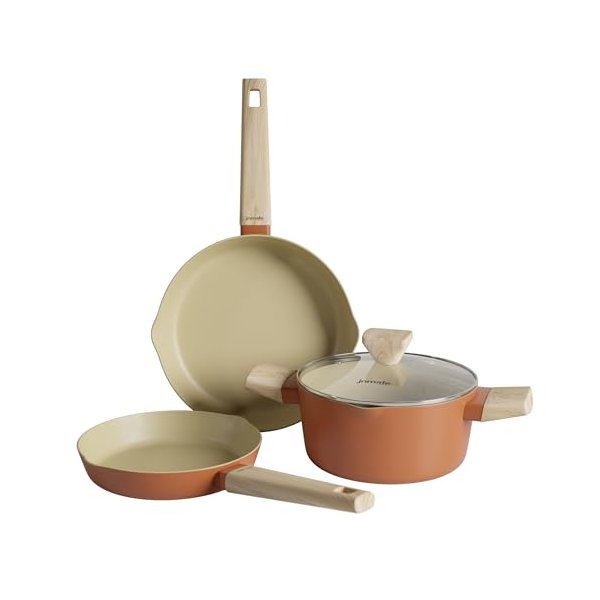 Conjunto de Panelas NATURIT TERRACOTA 3 Peças - Frigideiras 20cm e 24cm + Caçarola 20cm - Alumínio Reciclado Antiaderente - Indução por R$ 159,00 na Amazon