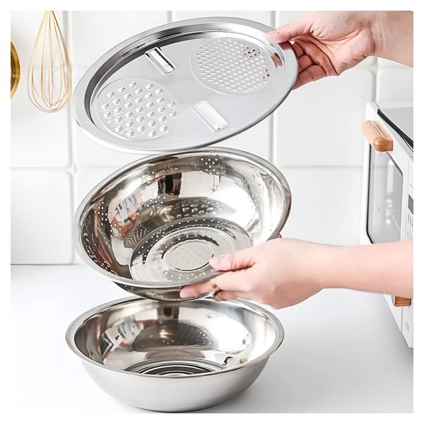 Bowl Tigela 3 Em 1 Escorredor Massa Macarrão Ralador Inox por R$ 34,00 no Pix no Mercado Livre