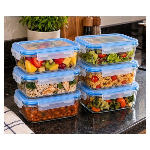 Kit 6 Potes de Vidro 640ml Herméticos com 4 Travas por R$ 44,00 na Amazon